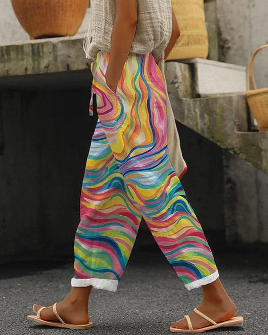 Nate - Stylish Linen Trousers With A Rainbow Look